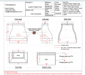 Fobest Custom Range Hood-Fobest Custom Copper Metal Range Hood FSS-194 Custom Link for Ryan