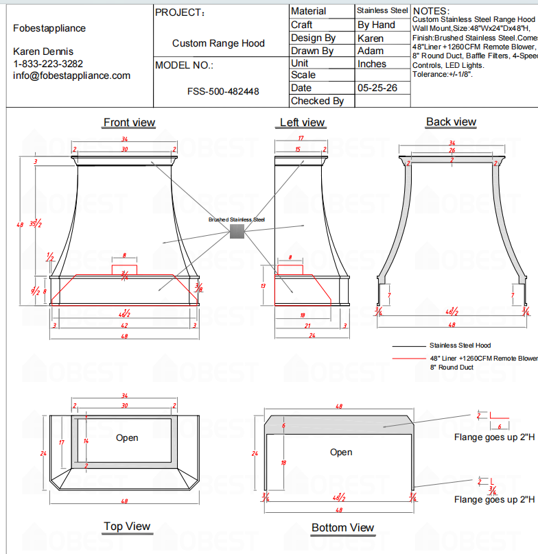 Fobest Custom Range Hood-Custom Link for Greg