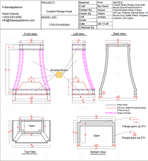 Fobest Custom Range Hood-FSS-519 Brass Metal Range Hood 50% Deposit Custom Link for Kimberly