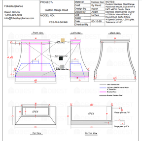 Fobest Custom Range Hood FSS-124 Custom Link for Cristi
