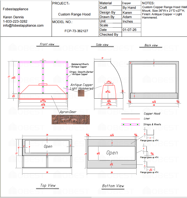Fobest Custom Range Hood-Custom Link FCP-73 for Beth Kennedy