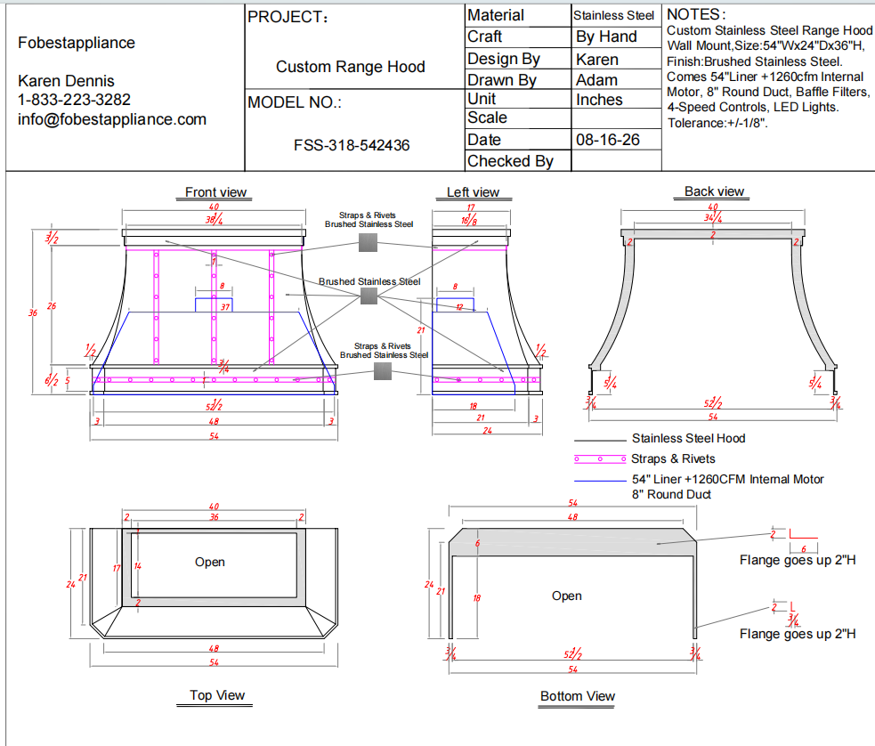 Fobest Custom Range Hood-Fss-318 Stainless Steel Range Hood  Metal Range Hood Custom Link