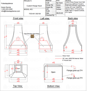 Fobest Custom Range Hood-FSS-451 Brass Metal Range Hood Custom Link for Kirby