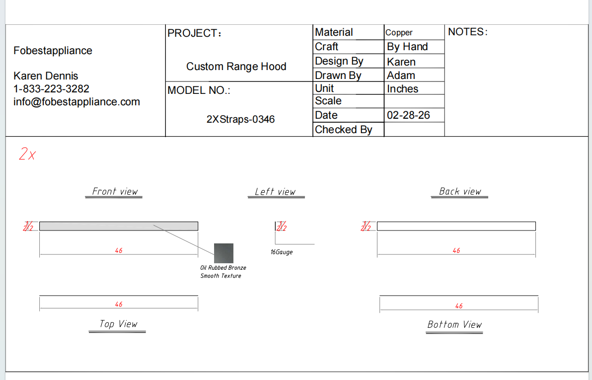 Fobest Custom Range Hood-FCP-252 Custom Link for Eva