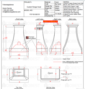 Fobest Custom Metal Range Hood FCP-35 Custom Link for Karen