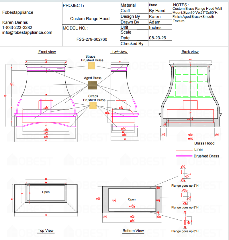 Fobest Custom Range Hood-FSS-279 Brass Metal Range Hood 50% Deposit Custom Link for Miguel
