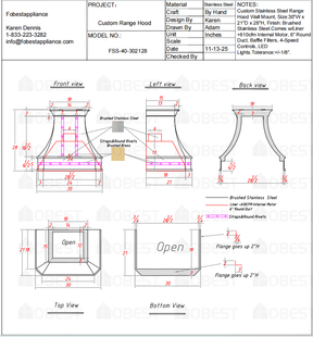 Fobest Custom Metal Range Hood FSS-40- Custom Link for Darlene Hundon
