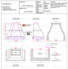Fobest Custom Metal Range Hood FSS-453 - Custom Link for Kelli