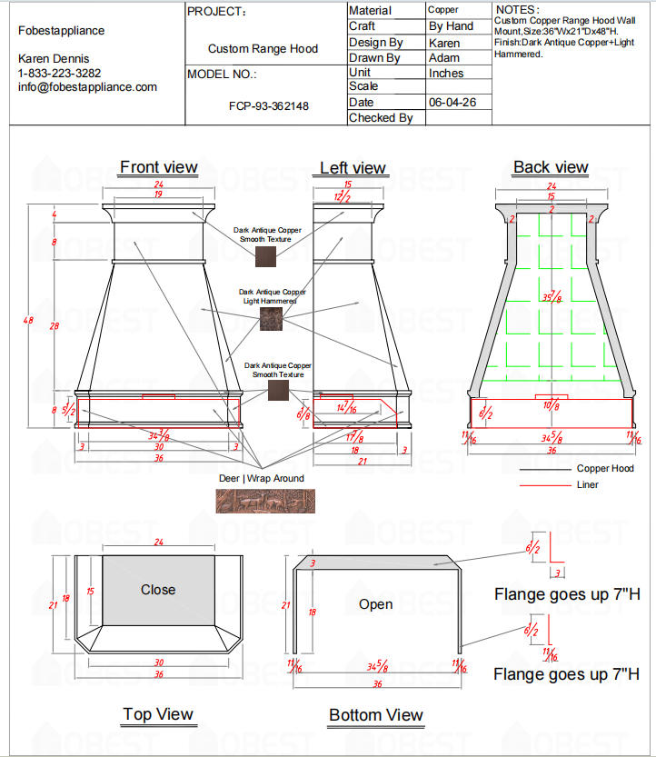 Fobest Custom Range Hood-Custom Link for Damon