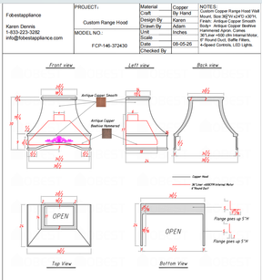 Fobest Custom Range Hood-FCP-146 Copper Range Hood  Metal Range Hood Custom Link for Steve