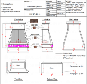 Fobest Custom Range Hood-50% Deposit FCP-27 Copper Range Hood  Metal Range Hood Custom Link for Chris