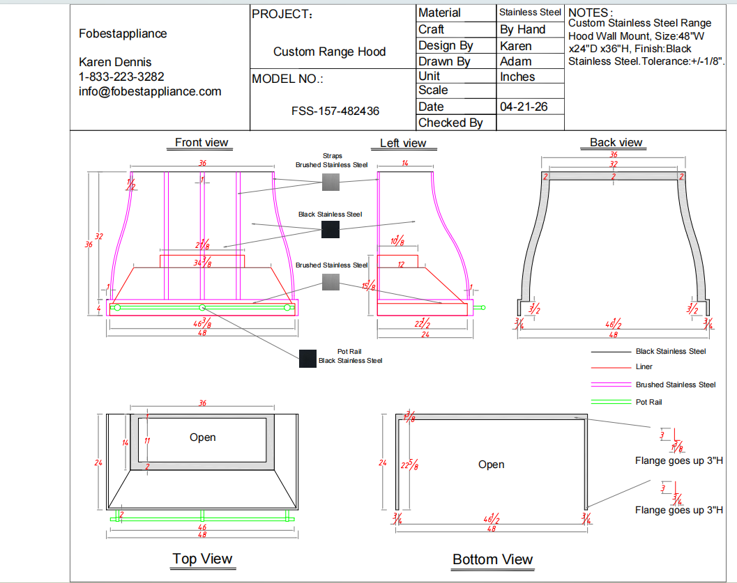 Fobest Custom Range Hood-Custom Link for Alex