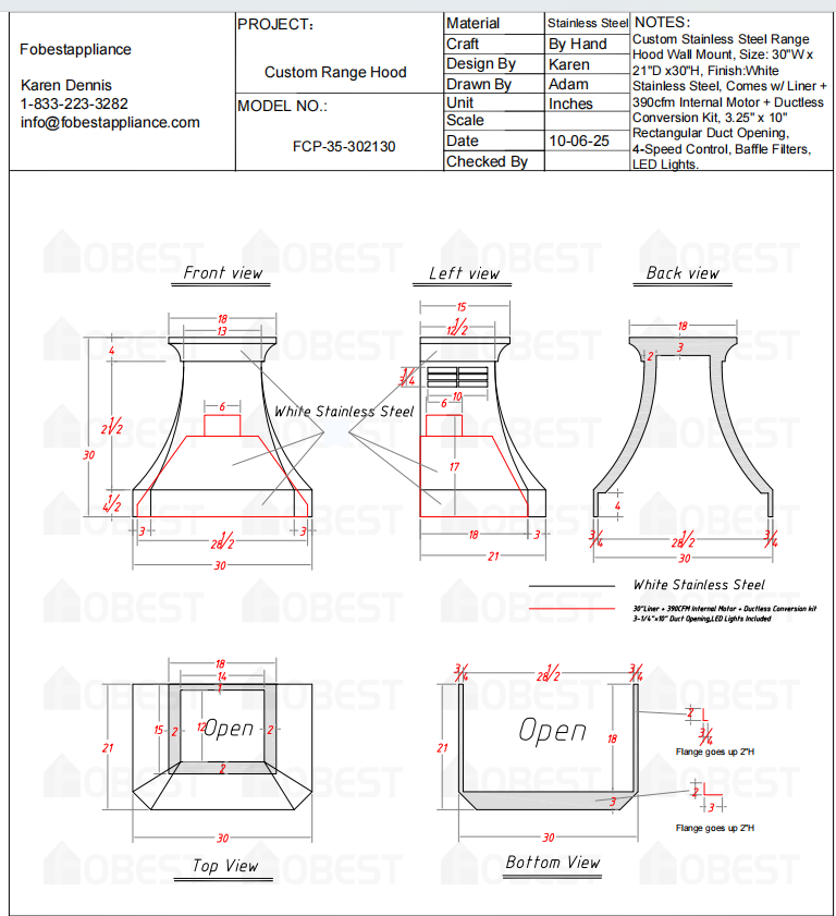 Fobest Custom Metal Range Hood  - Custom Link for Annie