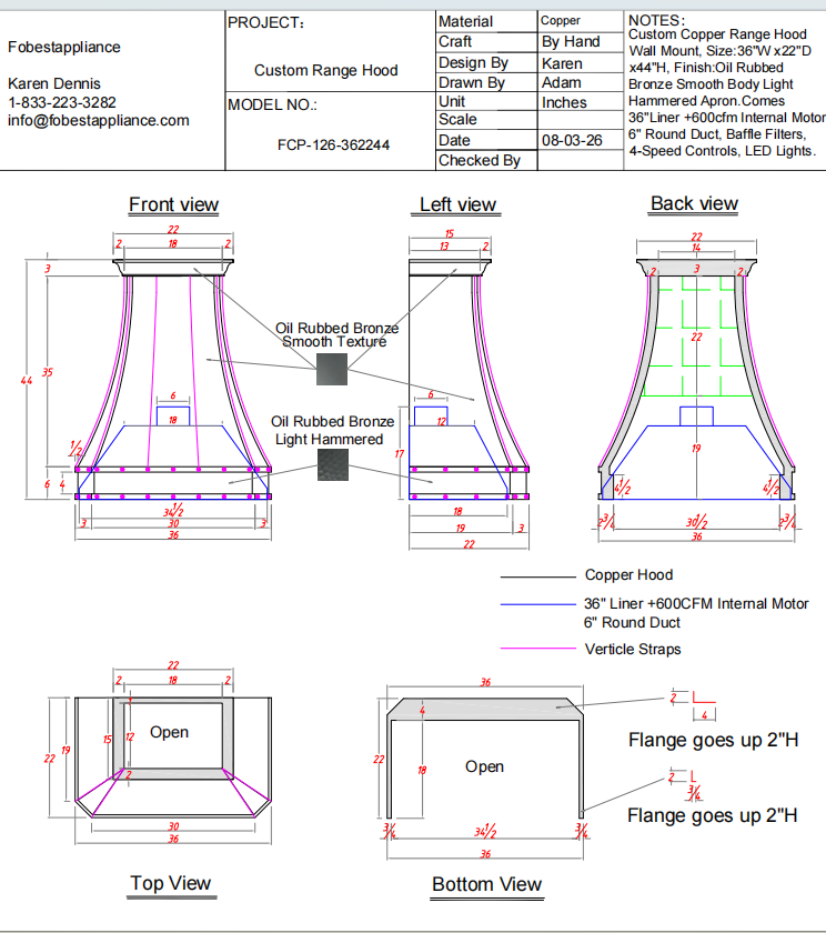 Fobest Custom Range Hood-FCP-126 Copper Range Hood  Metal Range Hood Custom Link