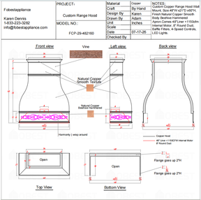 Fobest Custom Range Hood-FCP-29 Copper Metal Range Hood Custom Link for Laurie
