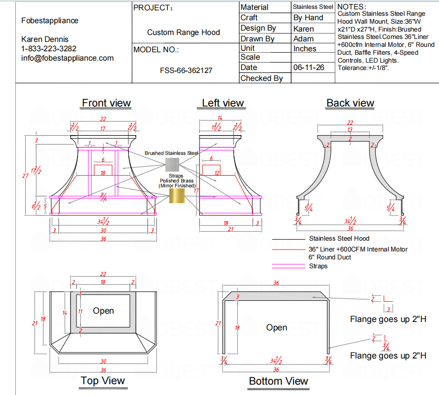 Fobest Custom Range Hood-Custom Link for Zachary