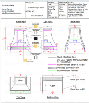 Fobest Custom Range Hood-FSS-124 Stainless Steel Metal Range Hood Custom Link for Elaine