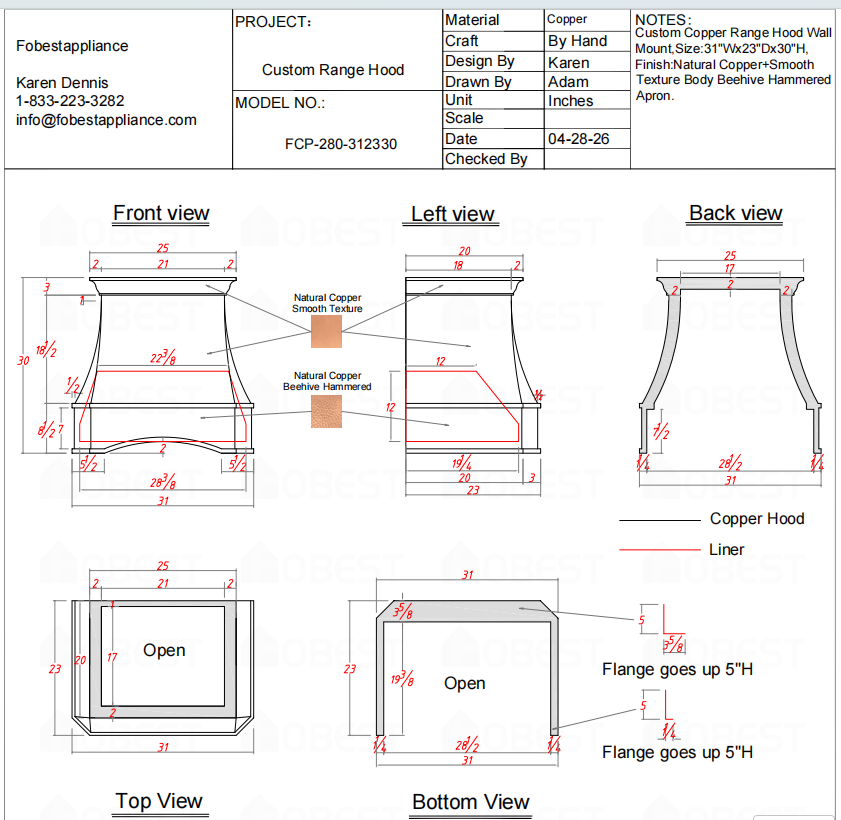 Fobest Custom Range Hood-Custom Link for Marcella