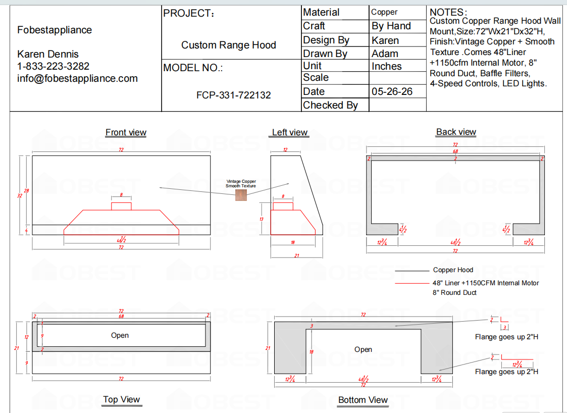 Fobest Custom Range Hood-Custom Link for Claire