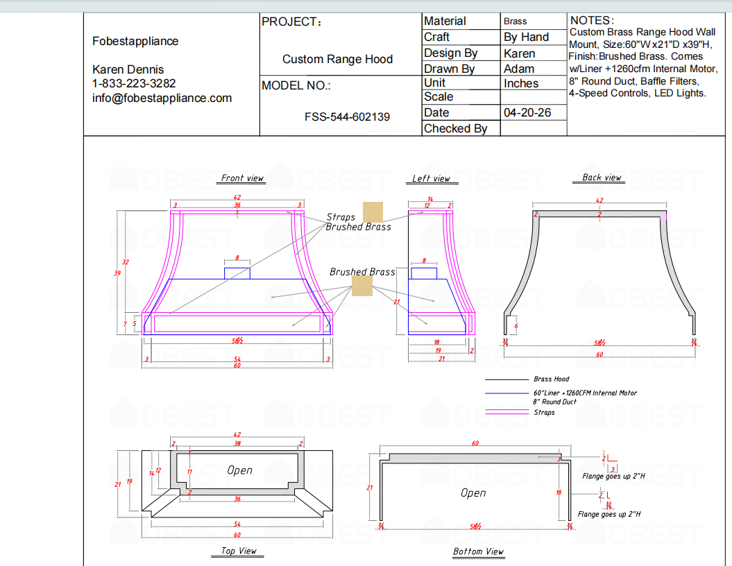 Fobest Custom Range Hood-Custom Link for Devin