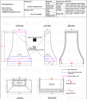 FOBEST Custom Range Hood- FSS-372 Custom Link for Maria
