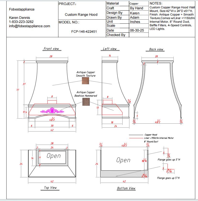 Fobest Custom Range Hood -50% Deposit Custom Link for Karen Willis