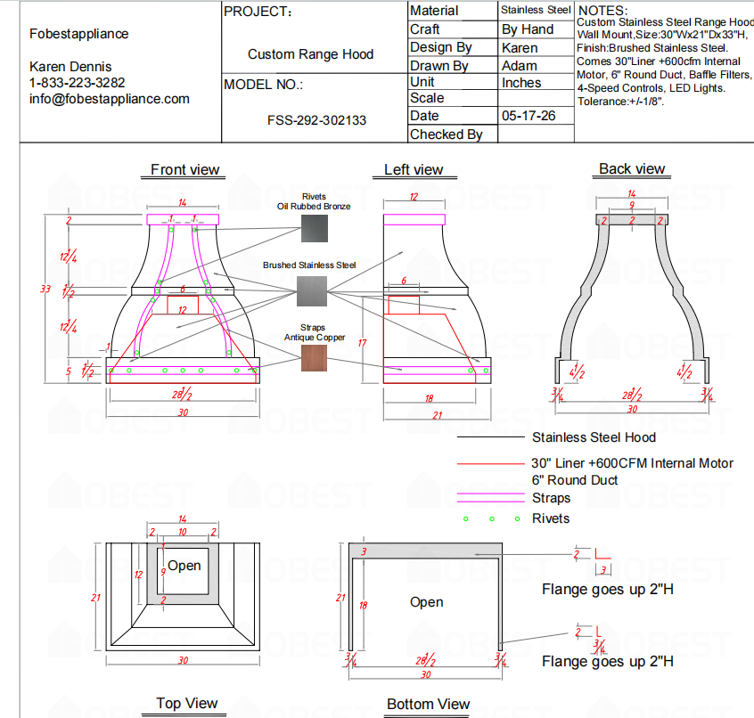 Fobest Custom Range Hood-Custom Link for Burt