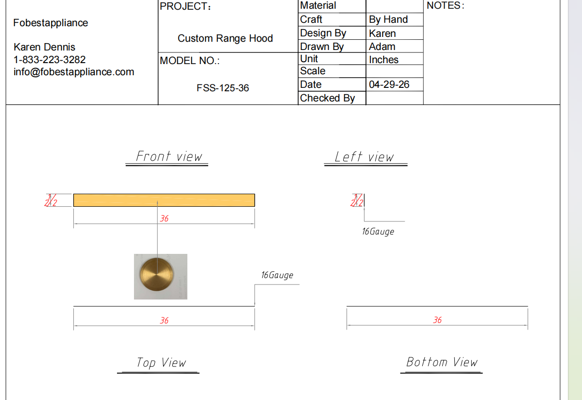 Fobest Custom Range Hood—Kitchen Accessories Custom Link for Jessica