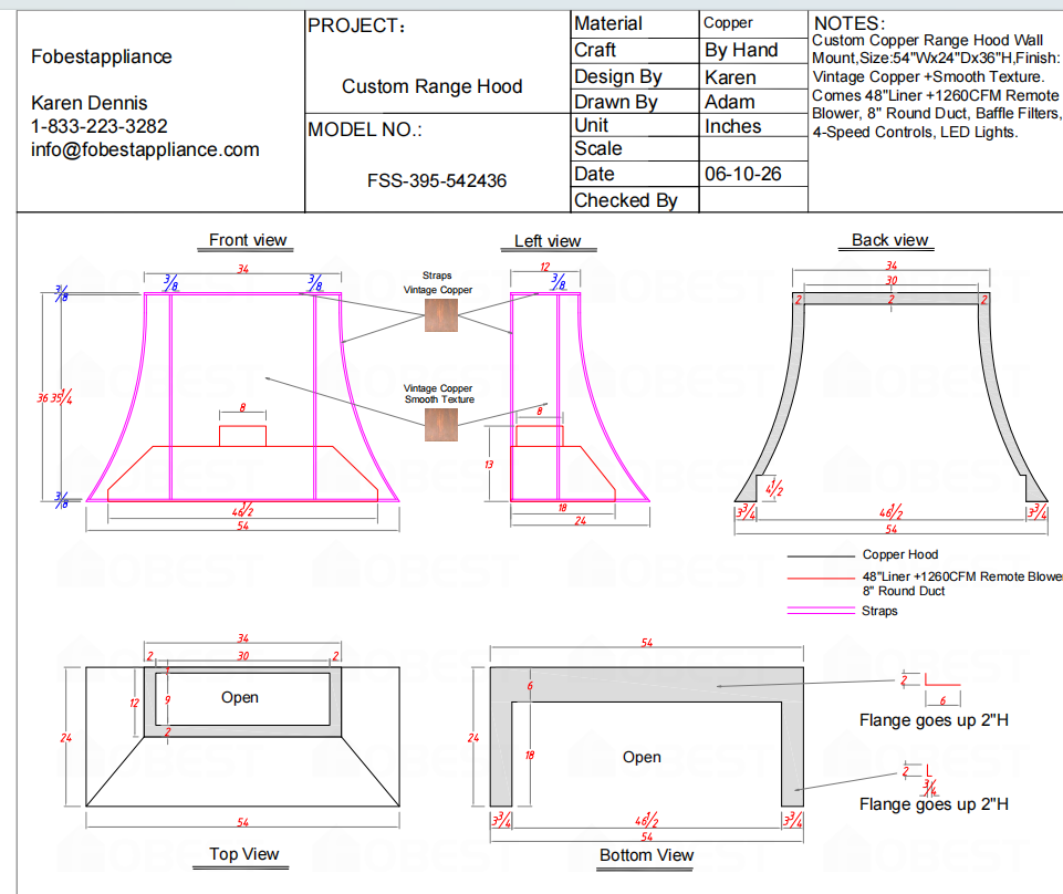 Fobest Custom Range Hood-Custom Link for Trish