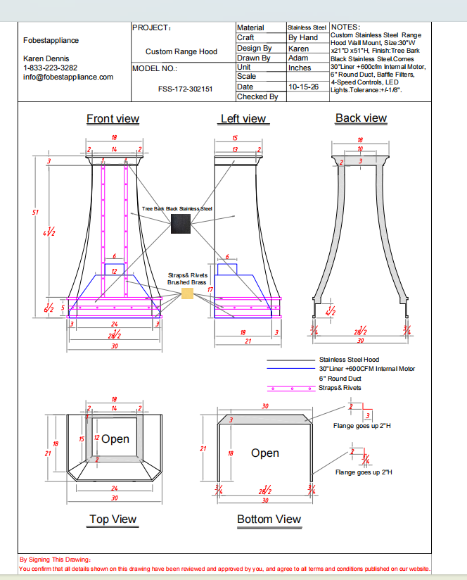 Fobest Custom Range Hood-FA2877 Price Difference Custom Link for Brandi