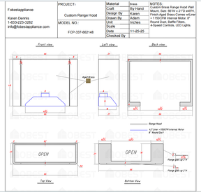 Fobest Custom Metal Range Hood FSS-337 Custom Link for Tabitha Gurley