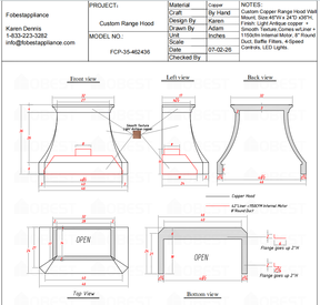 Fobest Custom Range Hood-FCP-35 Copper Metal Range Hood Custom Link for  Trevor