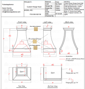 Fobest Custom Range Hood-FSS-390 Brass Metal Range Hood Custom Link for Joleen