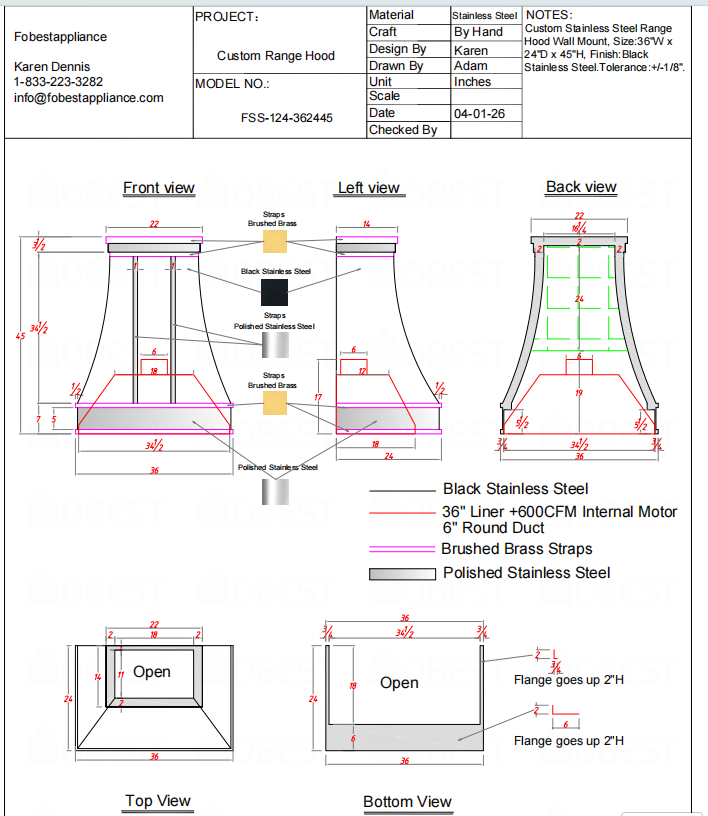 Fobest Custom Range Hood-Custom Link for Ms.Wilson