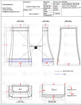 Fobest Custom Metal Range Hood FSS-14 Custom Link for Teresa Maddison