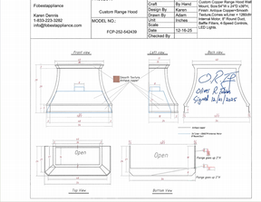 Fobest Custom Range Hood- Hood Model FCP-252 Custom Link for Oliver Tobias