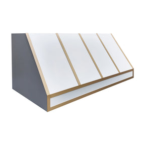 FOBEST Custom Tapered White Range Hood with Brushed Brass Straps FSS-602