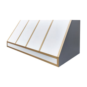 FOBEST Custom Tapered White Range Hood with Brushed Brass Straps FSS-602