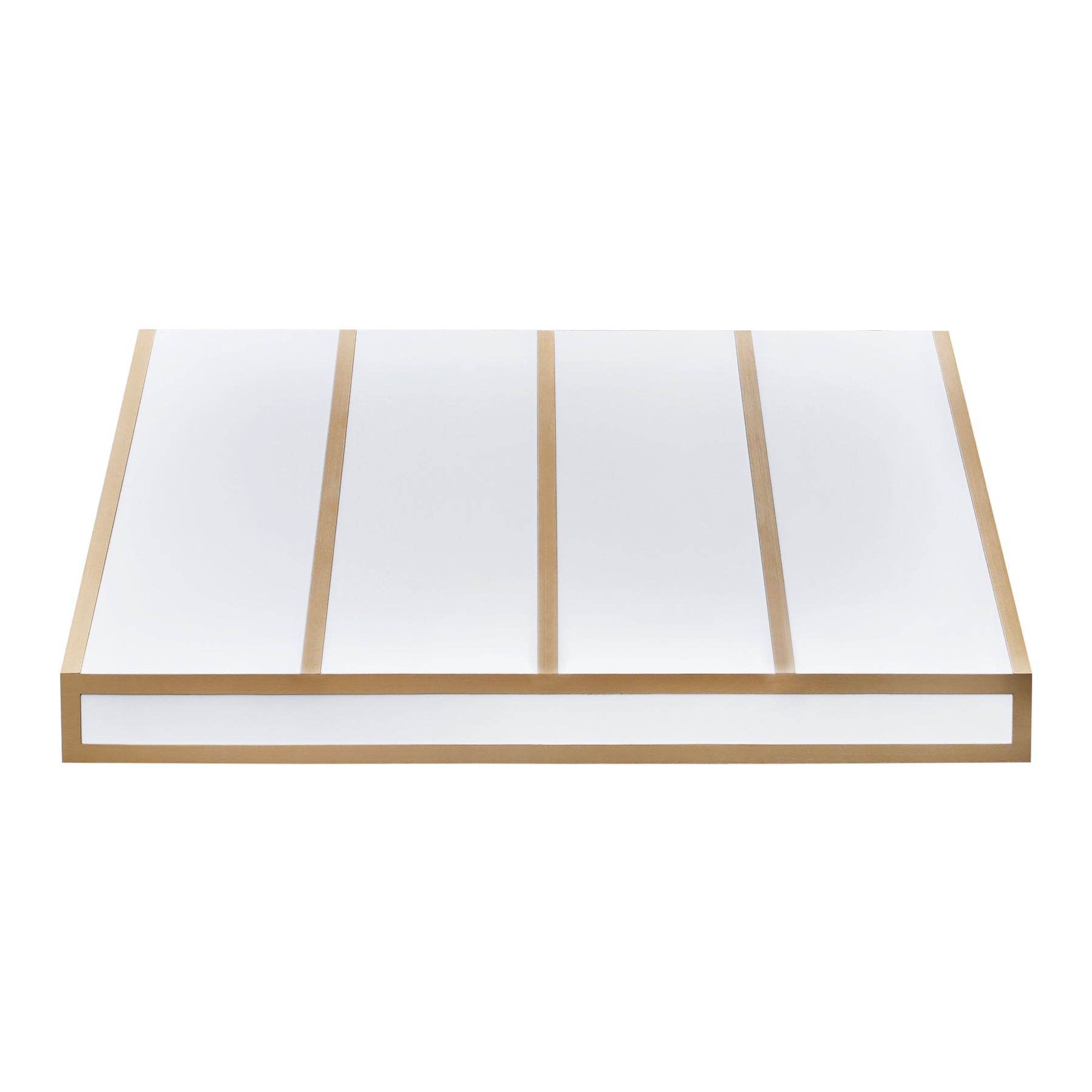 FOBEST Custom Tapered White Range Hood with Brushed Brass Straps FSS-602