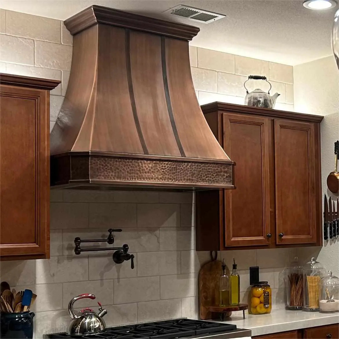 Fobest Antique Copper Range Hood with Dark Straps FCP-34-Copper Range Hood-Fobest
