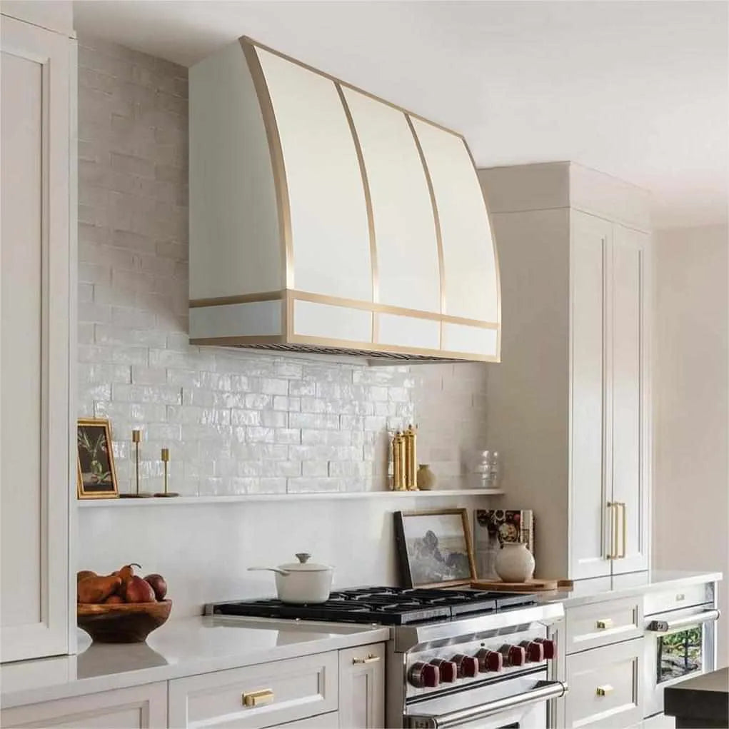 Fobest Barrel White Stainless Steel Range Hood with Brass Trim FSS-46-Stainless Steel Range Hood-Fobest