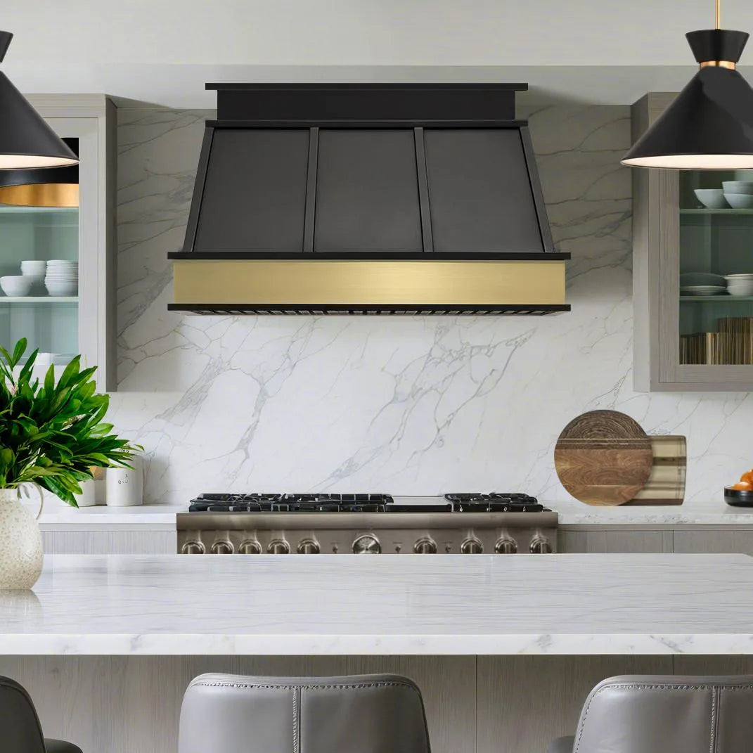 Fobest Black Box Range Hood with Brushed Brass Base FSS-399-Stainless Steel Range Hood-Fobest