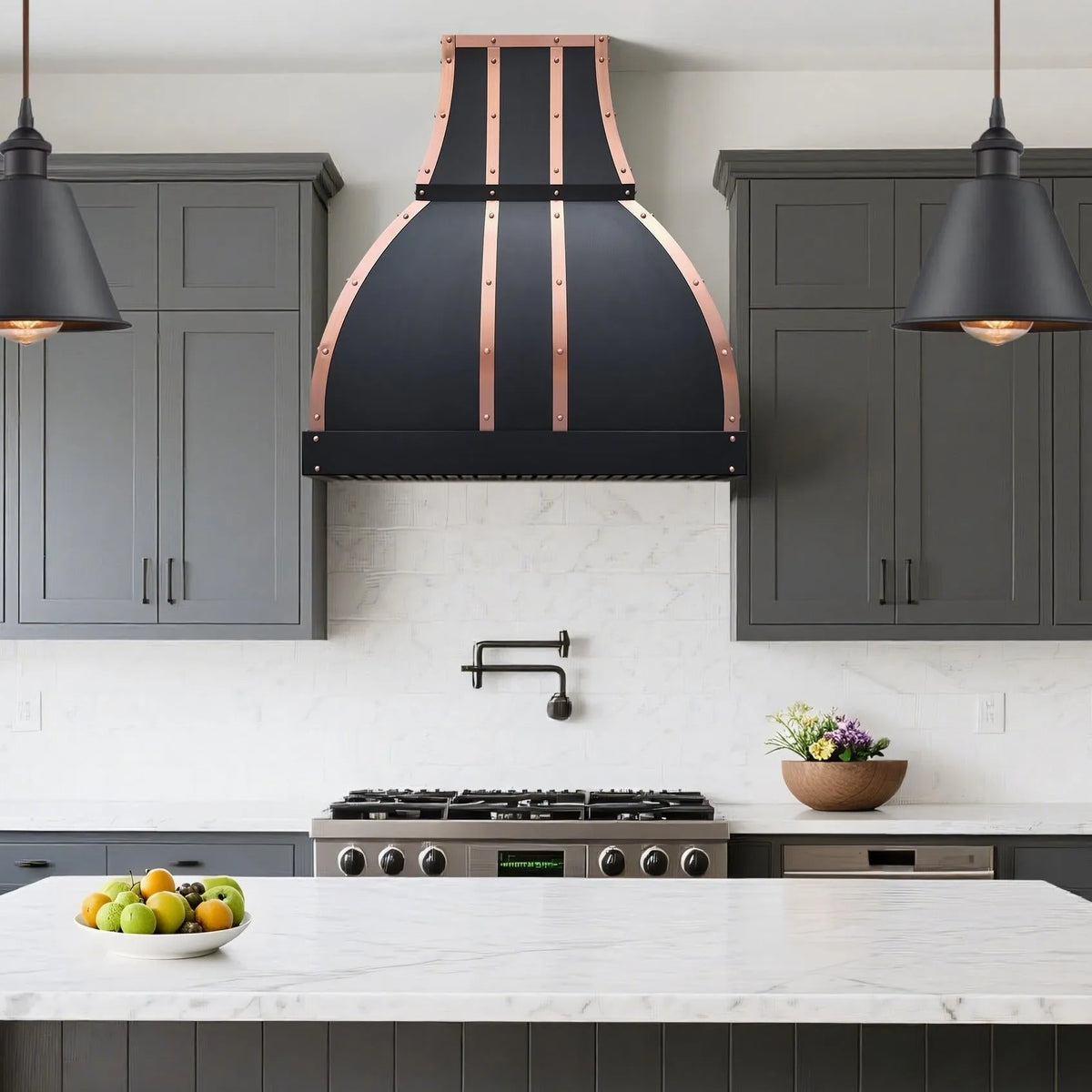 Fobest Black Exhaust Hood with Copper Straps FSS-367-Stainless Steel Range Hood-Fobest