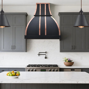 Fobest Black Exhaust Hood with Copper Straps FSS-367-Stainless Steel Range Hood-Fobest