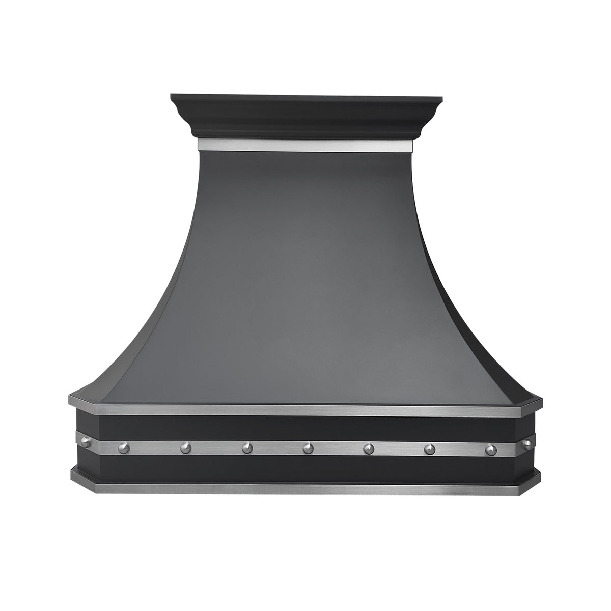 Fobest Black Range Hood with Brushed Steel Rivet Trim FSS-385-Stainless Steel Range Hood-Fobest