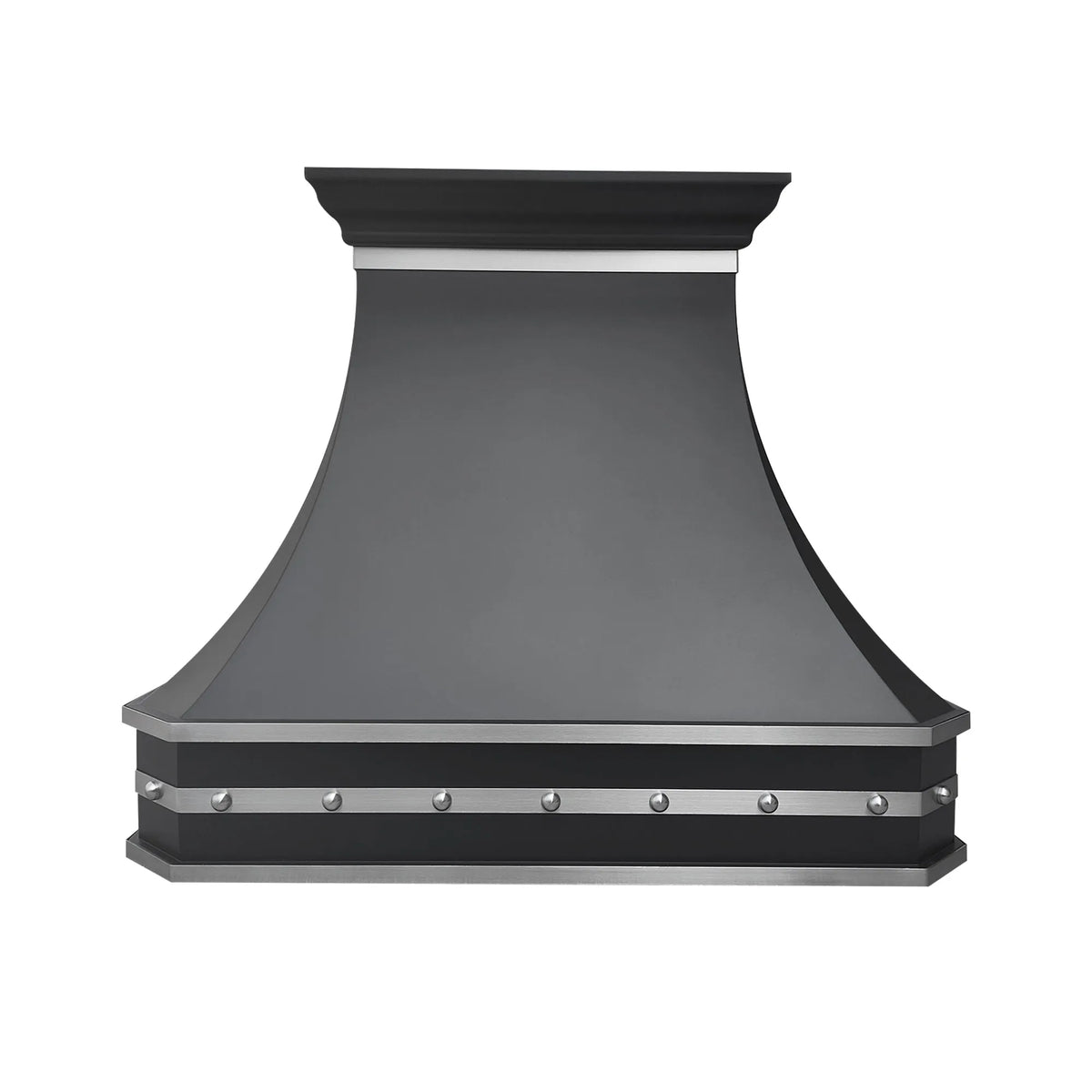 Fobest Black Range Hood with Brushed Steel Rivet Trim FSS-385-Stainless Steel Range Hood-Fobest