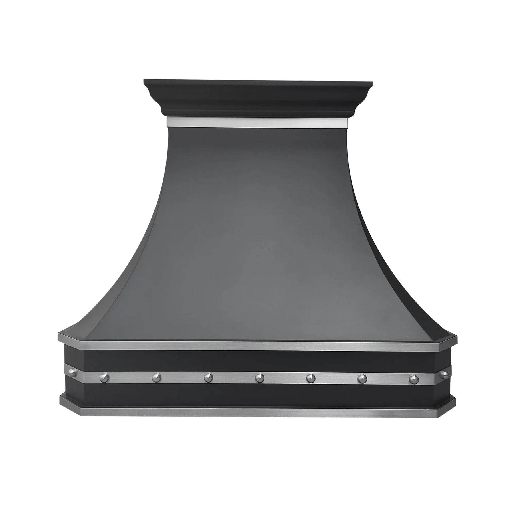 Fobest Black Range Hood with Brushed Steel Rivet Trim FSS-385-Stainless Steel Range Hood-Fobest