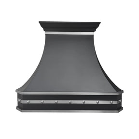 Fobest Black Range Hood with Brushed Steel Rivet Trim FSS-385-Stainless Steel Range Hood-Fobest