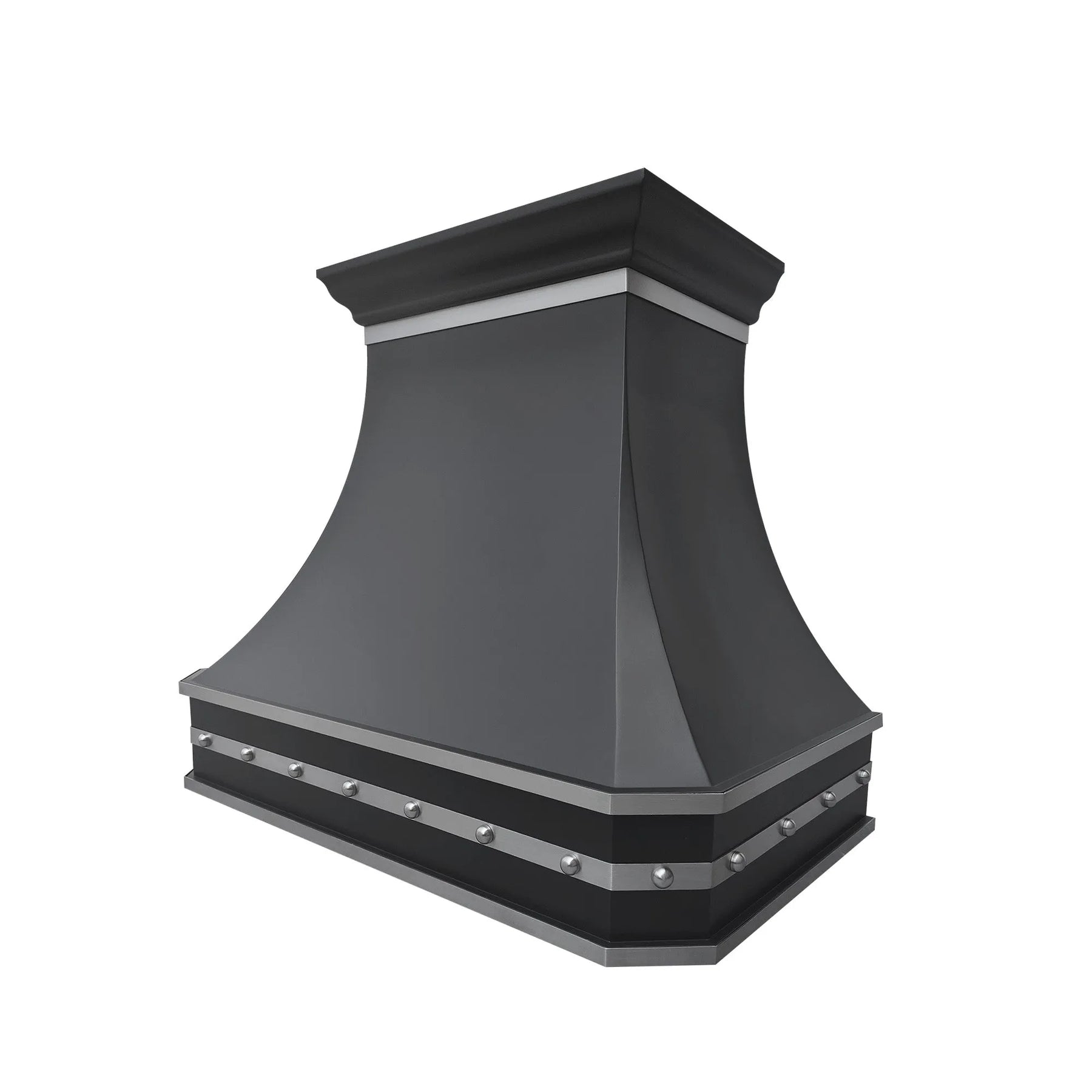 Fobest Black Range Hood with Brushed Steel Rivet Trim FSS-385-Stainless Steel Range Hood-Fobest