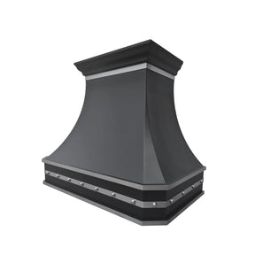 Fobest Black Range Hood with Brushed Steel Rivet Trim FSS-385-Stainless Steel Range Hood-Fobest